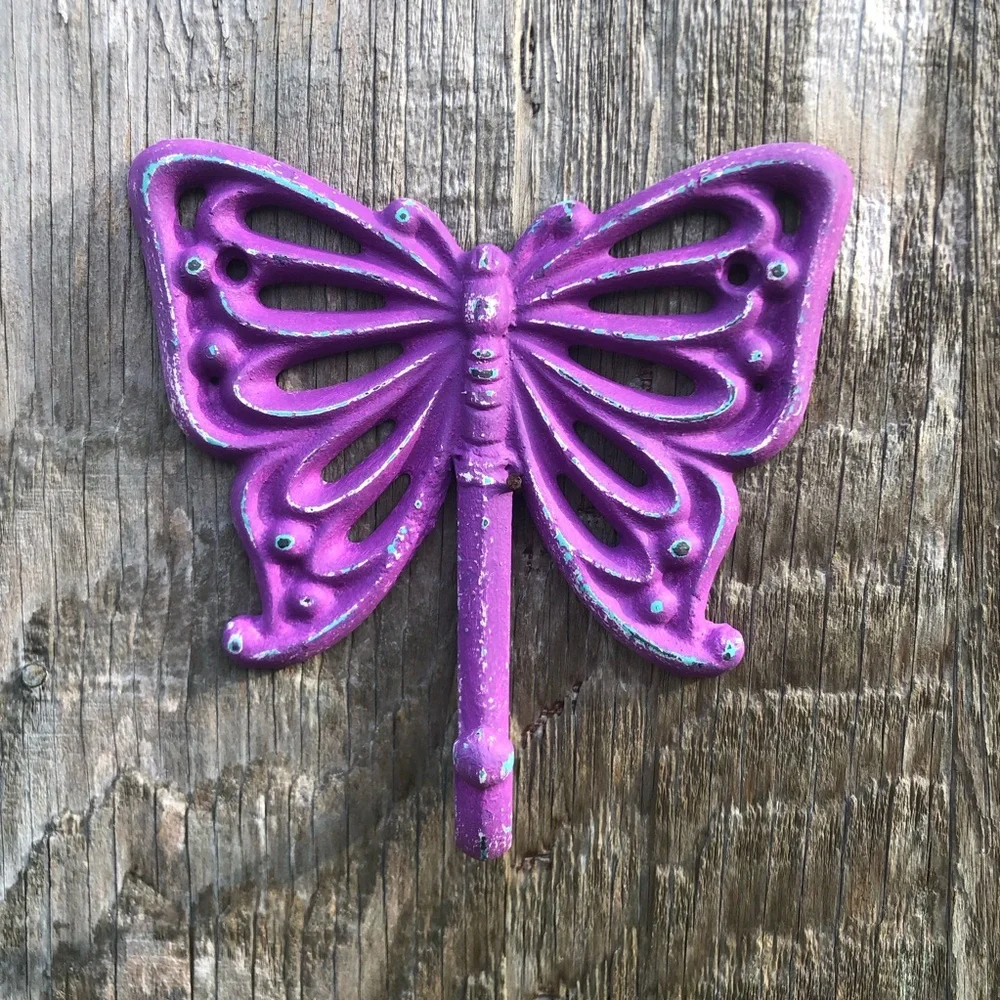 Upcycled Rustic Purple Cast Iron Butterfly Hook